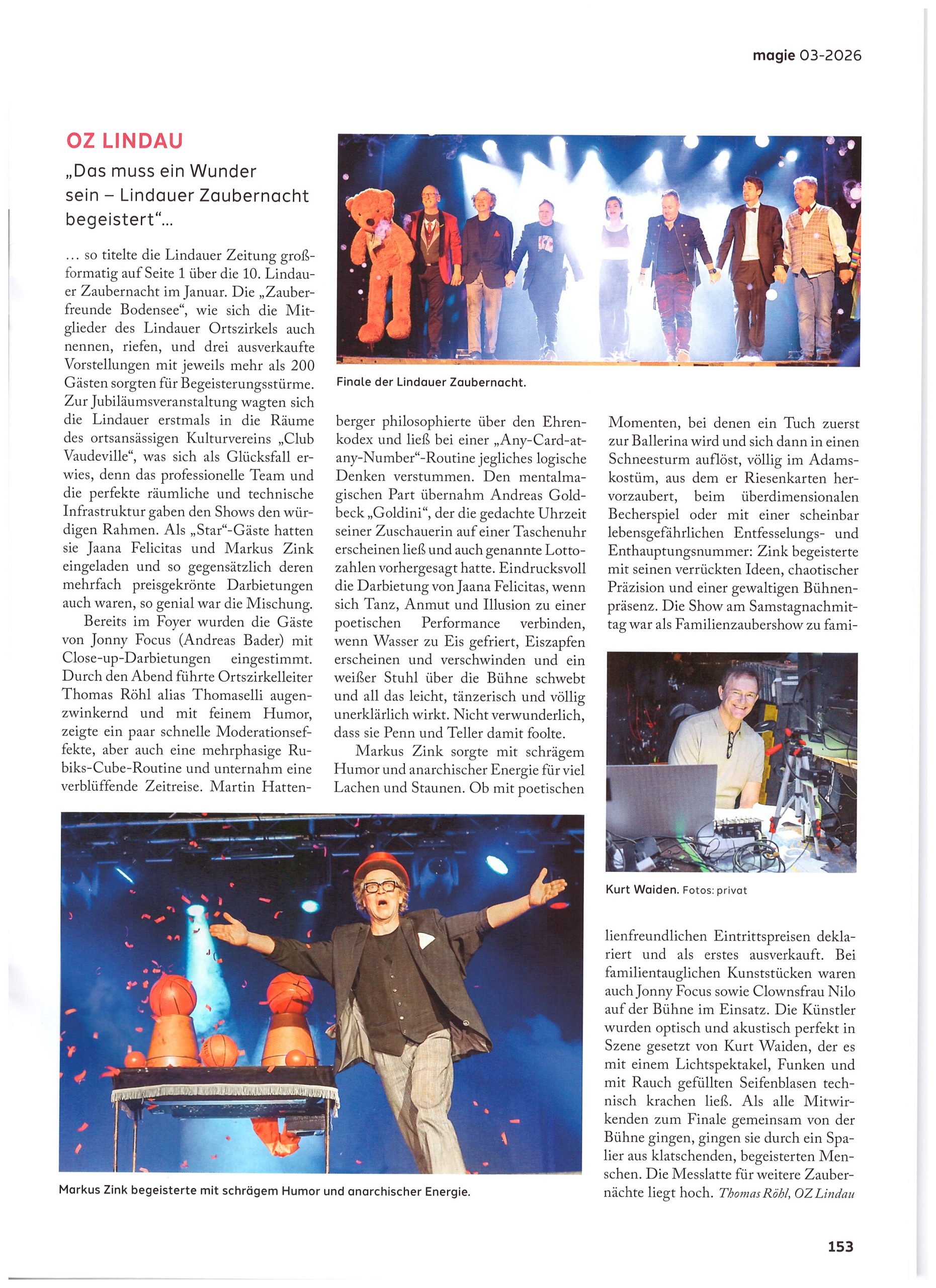 Bericht in der Zeitschrift Magie über die 10. Lindauer Zaubernacht